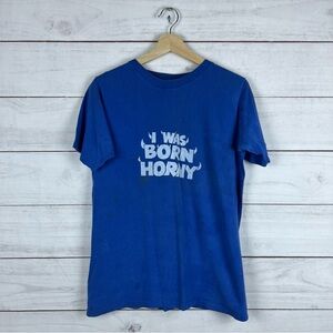 Vintage Blue Short Sleeve Tee with White Graphic